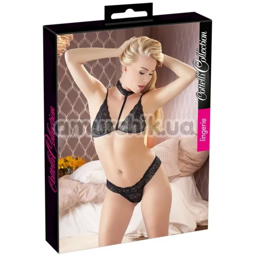 Комплект Cottelli Collection Bra and Slip 2213060 чорний: бюстгалтер + трусики-стрінги