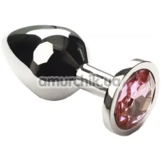 Анальна пробка з рожевим кристалом SWAROVSKI Silver Pink Topaz Middle, срібна - Фото №1