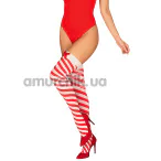 Чулки Obsessive Kissmas, красно-белые - Фото №1