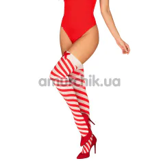 Чулки Obsessive Kissmas, красно-белые - Фото №1
