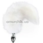 Анальная пробка с белым хвостиком Art Of Sex Metal Butt Plug White Fox M, серебряная - Фото №1