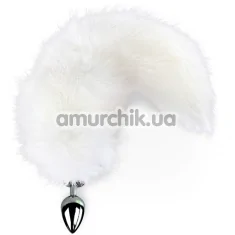 Анальна пробка з білим хвостиком Art Of Sex Metal Butt Plug White Fox M, срібна - Фото №1