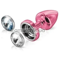 Анальная пробка с прозрачным и голубым кристаллом SWAROVSKI Anni Magnet T1, розовая - Фото №1