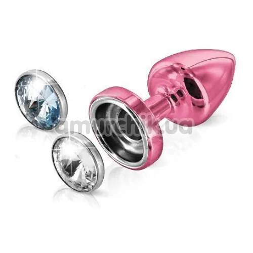Анальная пробка с прозрачным и голубым кристаллом SWAROVSKI Anni Magnet T1, розовая