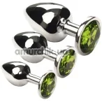 Набір з 3 анальних пробок з зеленим кристалом SWAROVSKI Silver Chrysolite, срібний - Фото №1
