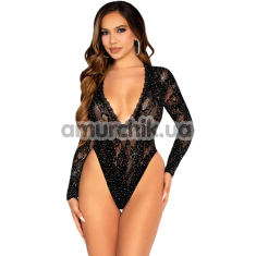 Боди Leg Avenue Rhinestone Lace Deep-V Bodysuit, черное - Фото №1
