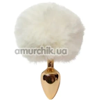 Анальная пробка с белым хвостиком Alume Metal Plug With Tail S, золотая - Фото №1