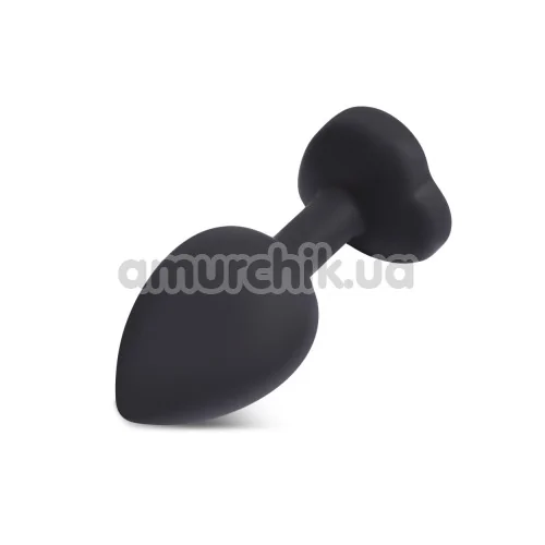 Анальна пробка з прозорим кристалом Silicone Jewelled Butt Plug Heart Small, чорна