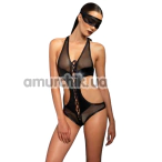 Комплект Leg Avenue Kink Crotchless Teddy And Eye Mask, черный: боди + маска на глаза - Фото №1
