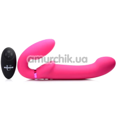 Безремневой страпон с вибрацией и пульсацией Strap U 10X Ergo-Fit Twist, розовый - Фото №1
