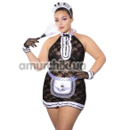 Костюм горничной JSY Sexy Lingerie P61107, черный: платье + головной убор + трусики-стринги + метелка + перчатки + фартук - Фото №1