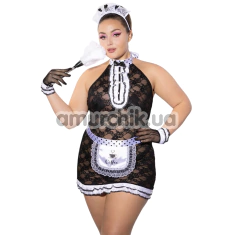 Костюм горничной JSY Sexy Lingerie P61107, черный: платье + головной убор + трусики-стринги + метелка + перчатки + фартук - Фото №1