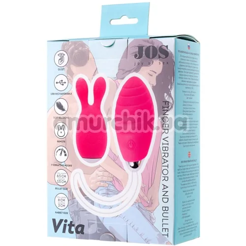 Набор JOS Vita: виброяйцо + вибронасадка на палец, розовый