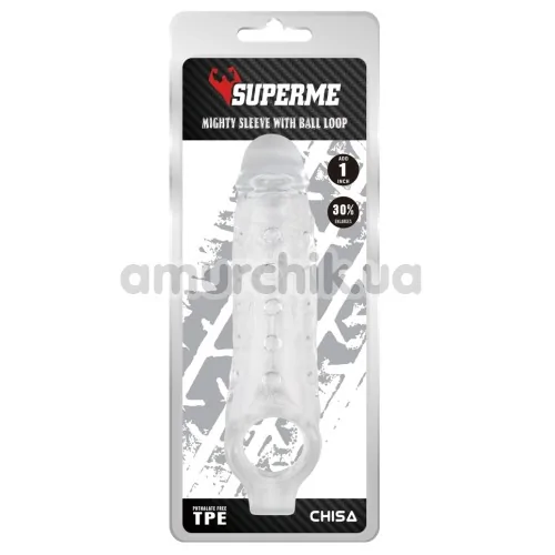 Насадка на пенис Superme Mighty Sleeve With Ball Loop, прозрачная