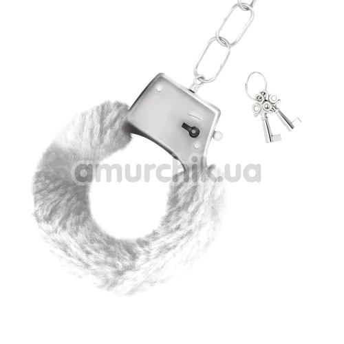 Наручники с белым мехом Crushious Love Cuffs, серебряные