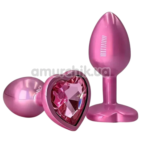 Анальна пробка з рожевим кристалом Alume Metal Heart Plug S, рожева