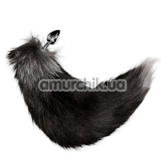 Анальна пробка з чорним хвостом лисиці DS Fetish Anal Plug Faux Fur Fox Tail, срібляста - Фото №1