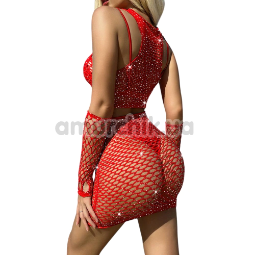 Комплект Star Night Mesh Sparkle Set, красный: топ + юбка + перчатки