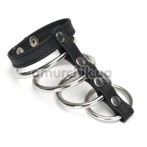 Эрекционное кольцо Liebe Seele Vegan Fetish Faux Leather Cock Ring With 4 Rings, черное - Фото №1