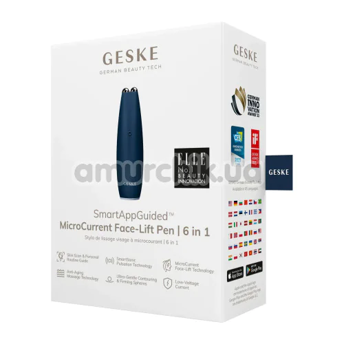 Микротоковая ручка для подтяжки кожи лица Geske MicroCurrent Face-Lift Pen 6 in 1, синяя