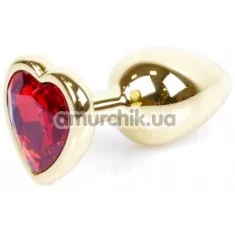 Анальная пробка с красным кристаллом Exclusivity Jewellery Gold Heart Plug, золотая - Фото №1