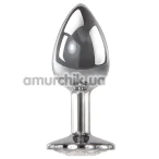 Анальная пробка с прозрачным кристаллом Adam & Eve Clear Gem Anal Plug Medium, серебряная - Фото №1