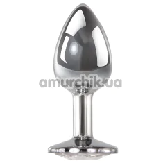 Анальная пробка с прозрачным кристаллом Adam & Eve Clear Gem Anal Plug Medium, серебряная - Фото №1