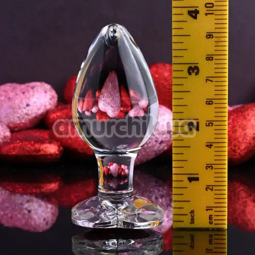 Анальная пробка с красным кристаллом Adam & Eve Red Heart Gem Glass Plug Large, прозрачная