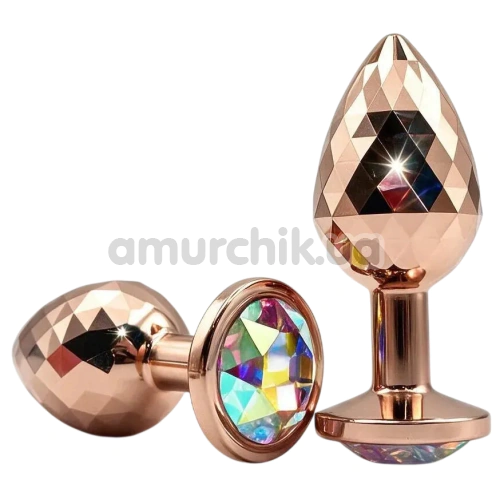 Анальная пробка с радужным кристаллом Alume Metal Textured Plug M, золотая