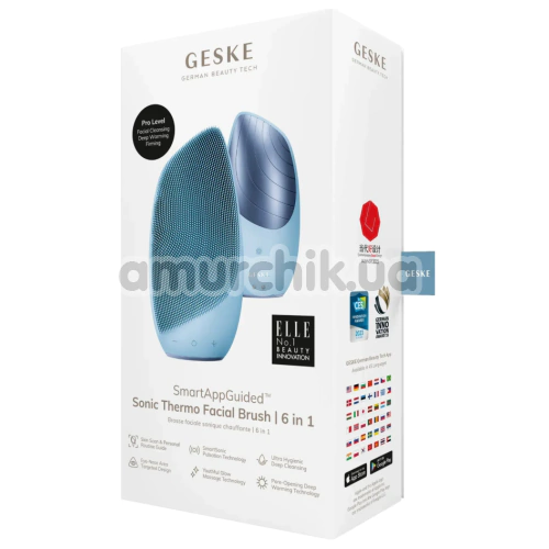 Ультразвуковая щетка для лица Geske Sonic Thermo Facial Brush 6 in 1, голубая