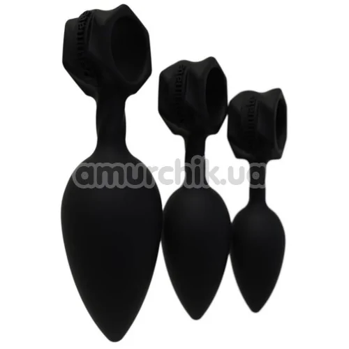 Набор из 3 анальных пробок с вибрацией Bathmate Anal Training Plugs Vibe, черный