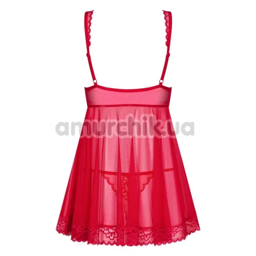 Комплект Obsessive Rougebelle Babydoll, красный: пеньюар + трусики-стринги