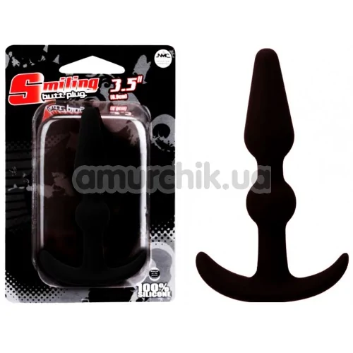 Анальная пробка Smiling Butt Plug с шариком прямая, черная