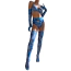 Комплект Star Night Mesh Printed Sexy Bra Set, синий: бюстгальтер + трусики-стринги + пояс для чулок + чулки + перчатки - Фото №7