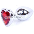 Анальна пробка з червоним кристалом Exclusivity Jewellery Silver Heart Plug, срібна - Фото №1