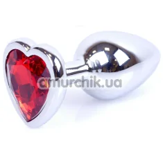 Анальная пробка с красным кристаллом Exclusivity Jewellery Silver Heart Plug, серебряная - Фото №1
