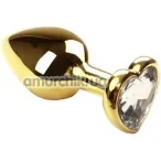 Анальна пробка з прозорим кристалом SWAROVSKI Gold Heart Diamond, золота - Фото №1