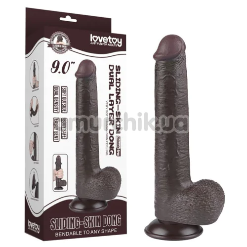Фалоімітатор Sliding-Skin Dual Layer Dong 9 з мошонкою, коричневий