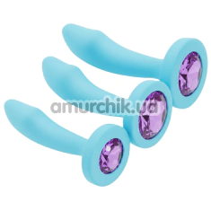 Набор анальных пробок с фиолетовым кристаллом Diamond Anal Trainer Kit, голубой - Фото №1