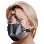 Маска з кляпом Ouch! Head Harness with Mouth Cover and Solid Ball Gag, чорна - Фото №1