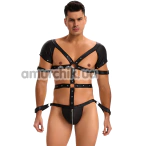 Боді-портупея чоловіче з фіксаторами для рук Star Night Faux Leather Harness Bodysuit, чорне - Фото №1