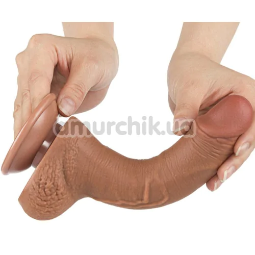 Фалоімітатор Sliding-Skin Dual Layer Dong 7.5 із зігнутим стовбуром, світло-коричневий