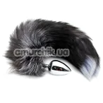 Анальна пробка з чорно-білим хвостиком Alive Anal Pleasure Black And White Fox Tail L, срібна - Фото №1