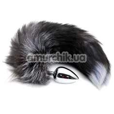 Анальна пробка з чорно-білим хвостиком Alive Anal Pleasure Black And White Fox Tail L, срібна - Фото №1