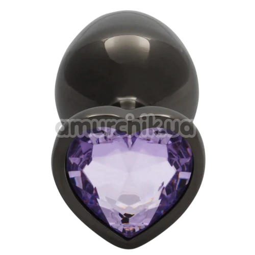 Анальна пробка з фіолетовим кристалом Ouch! Heart Metal Butt Plug Medium, чорна