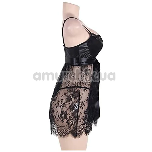 Комплект Star Night Tulle Set With T-Strings, черный: пеньюар + трусики-стринги