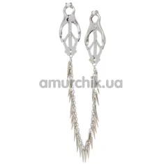 Зажимы для сосков японские с шипами Lucky Bay Nipple Play Chain And Spike, серебряные - Фото №1