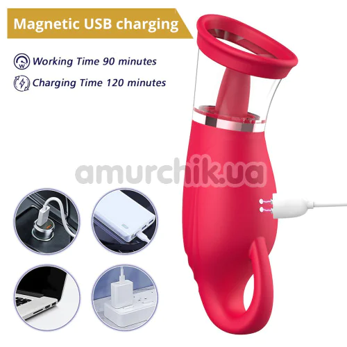 Симулятор орального сексу для жінок з вібрацією Sweet Play Licking Tongue Suction Vibrator A18, червоний