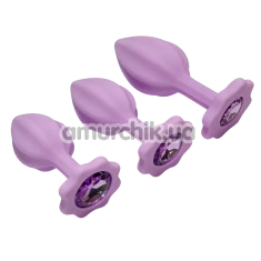 Набор анальных пробок с фиолетовым кристаллом Alume Silicone Plug, фиолетовый - Фото №1