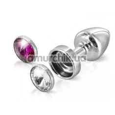 Анальная пробка с прозрачным и розовым кристаллом SWAROVSKI Anni Magnet T1, серебряная - Фото №1